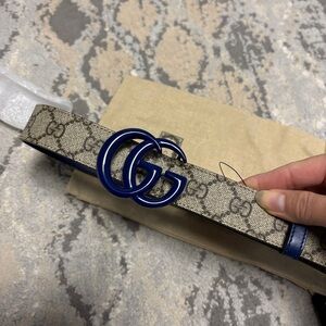 Gucci Beige and Blue GG Belt